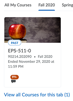 Now, the badge for a past course says Past.