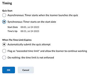 In the example, the time limit is displayed as 30 minutes. There is a link for Edit Timer Settings