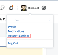 The personal menu drops down from your name in the upper right corner of the screen. Account Settings is the third option in the menu.