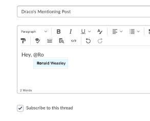 Typing @Ron causes the name Ronald Weasley to come up.