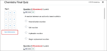 The Quiz Quiz Information Link is found beneath the right side panel displaying question progress.